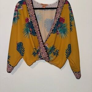 Flying Tomato Yellow Tropical Cropped Top Size Large